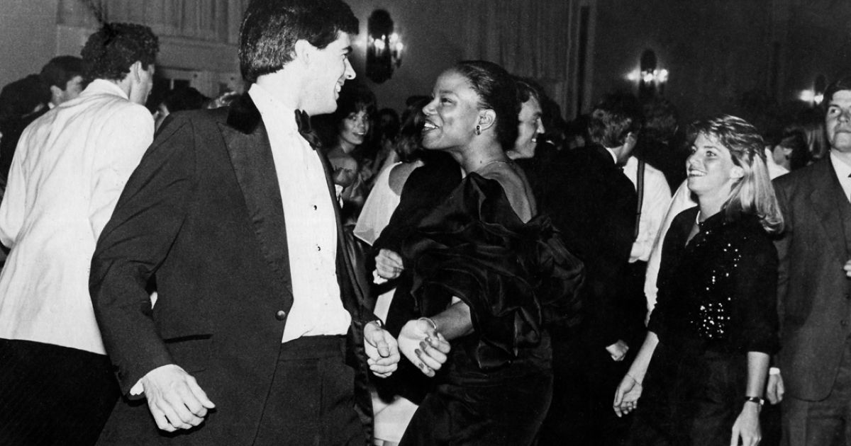 Students dance at Barristers’ Ball in Newcomb Hall Ballroom in 1984. 