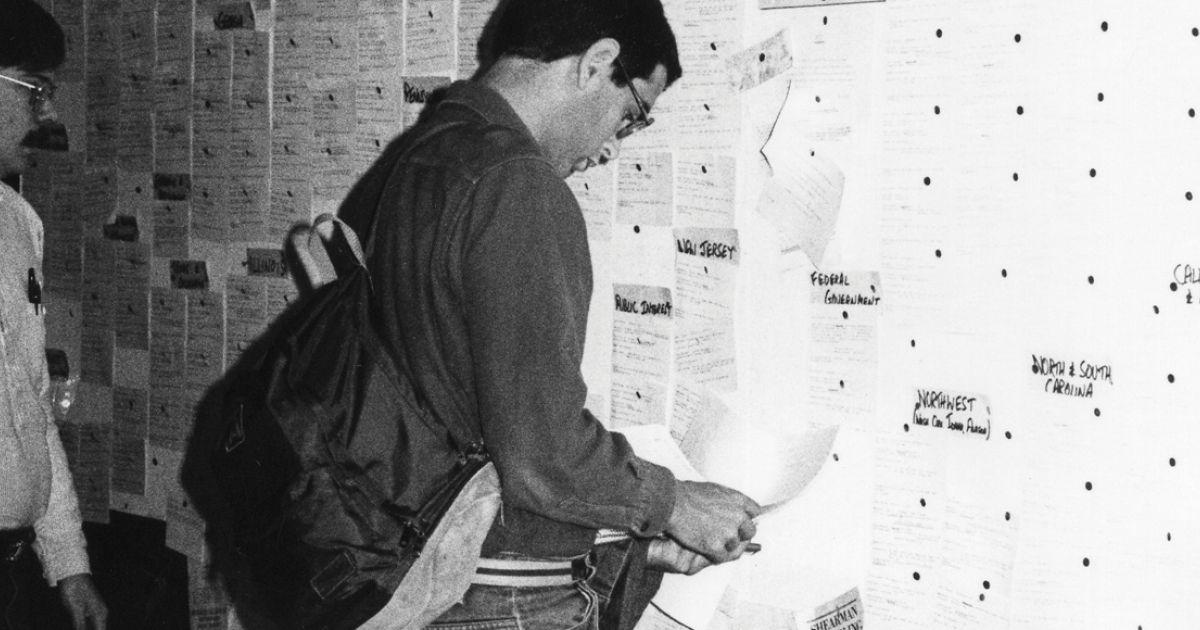 A student examines a list of possible job opportunities with the federal government in 1985. 