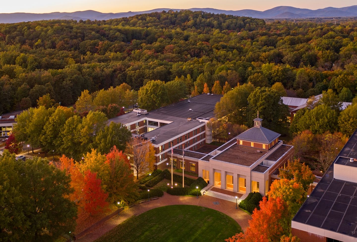 Aerial view of UVA Law School